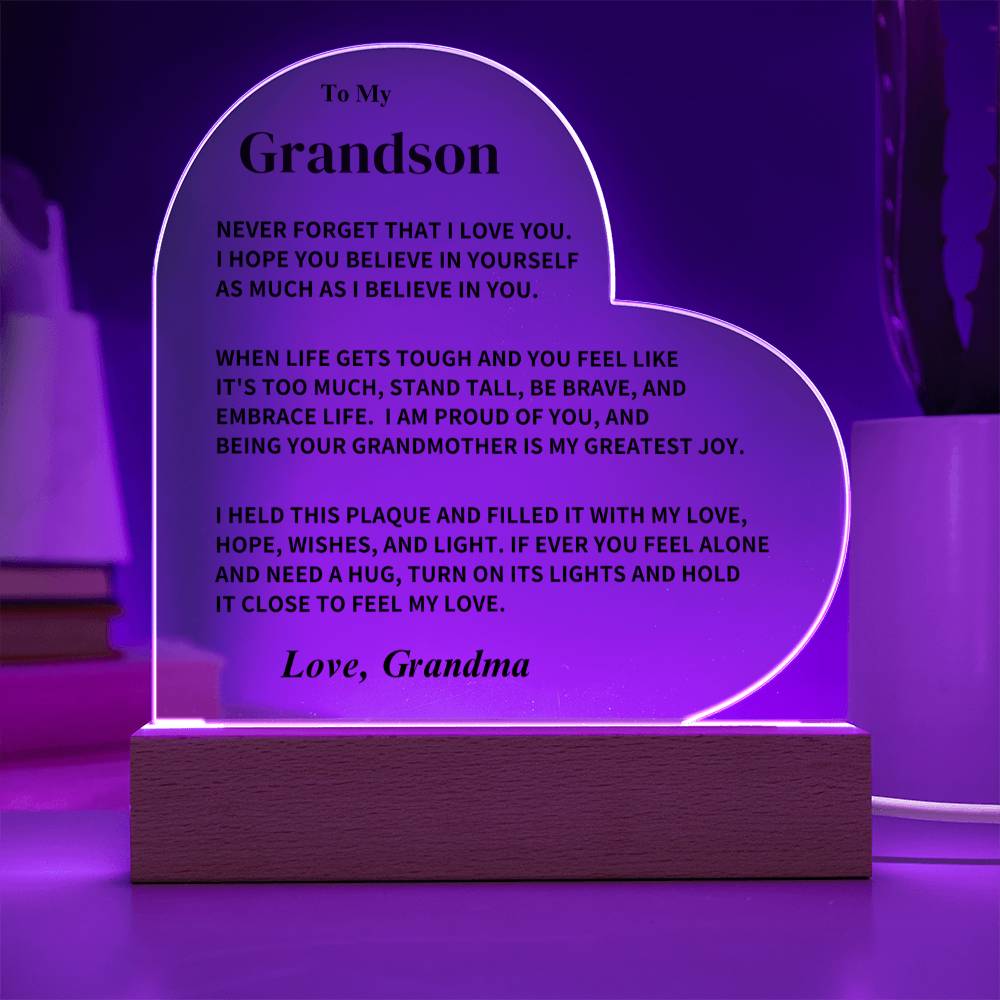 Grandson Gift- From Grandma, Heart Acrylic Plaque