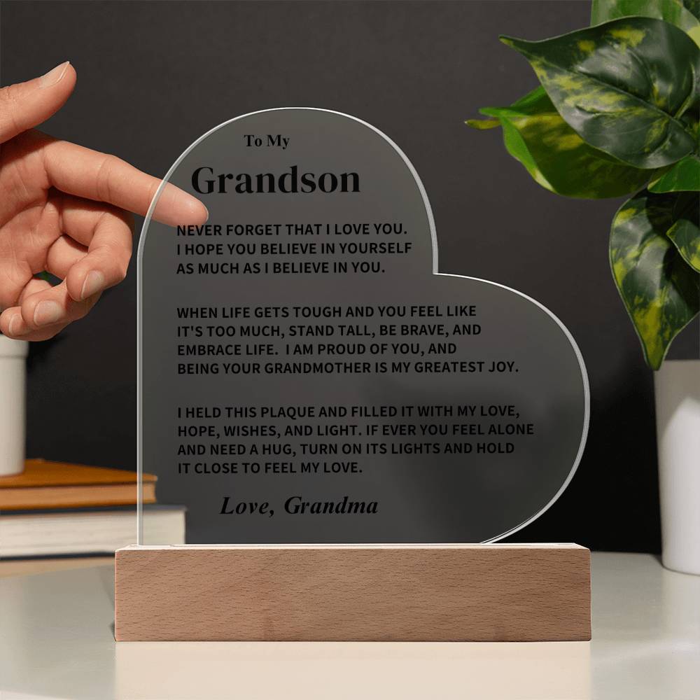 Grandson Gift- From Grandma, Heart Acrylic Plaque