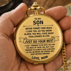 To My Son - From Mom, Vintage-Style Gold Pocket Watch Gift Set