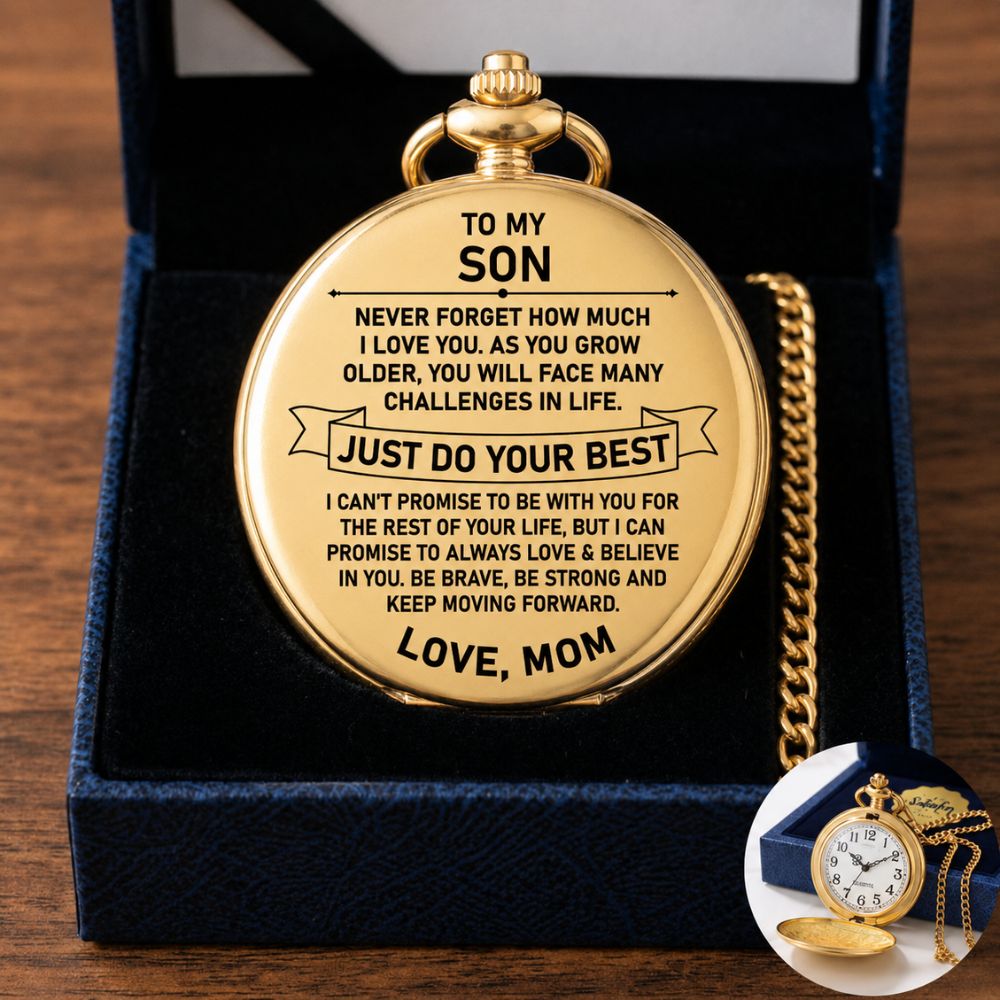 To My Son - From Mom, Vintage-Style Gold Pocket Watch Gift Set