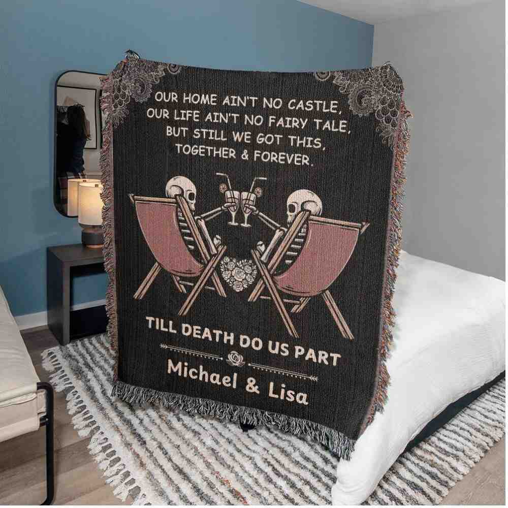 Personalized Skeleton Couples Heirloom Woven Blanket