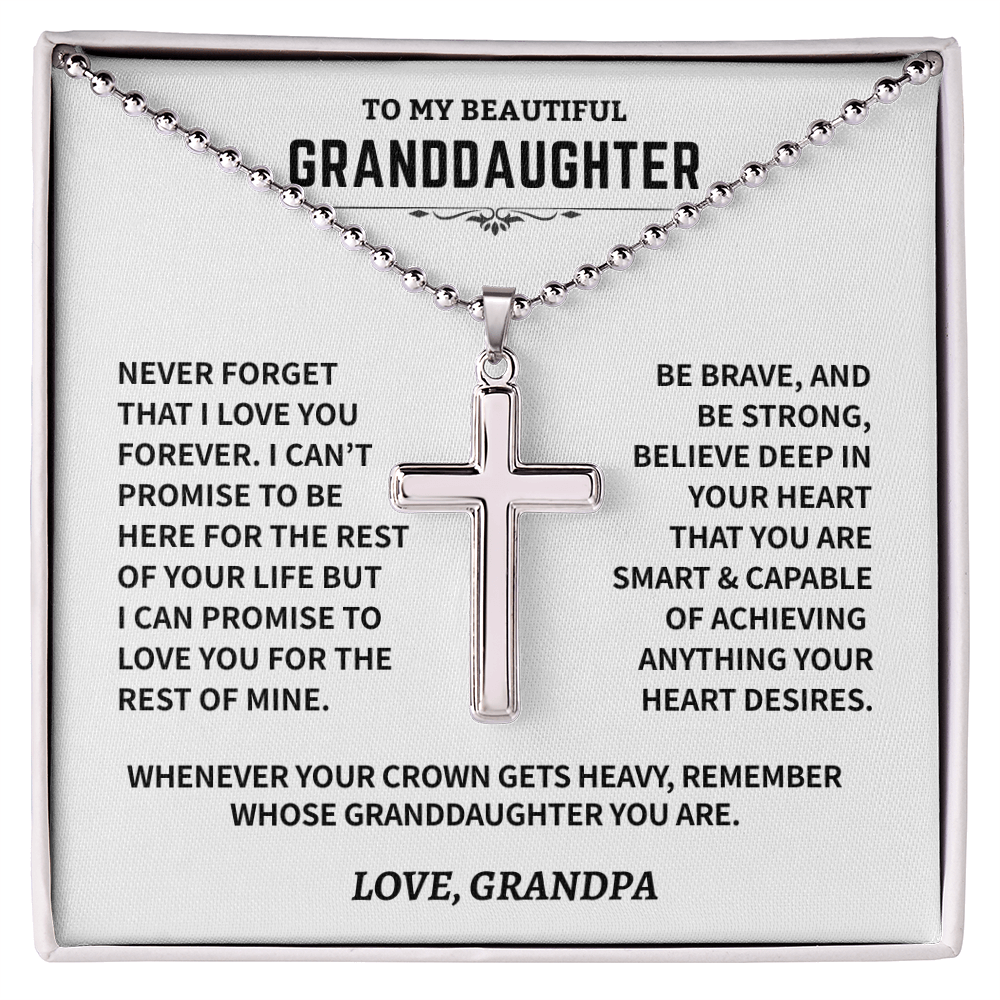 Granddaughter Gift,"Never Forget", Cross Necklace