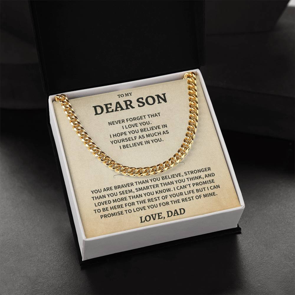 Son Gift, From Dad "Never Forget That I Love You"- Cuban Chain Necklace