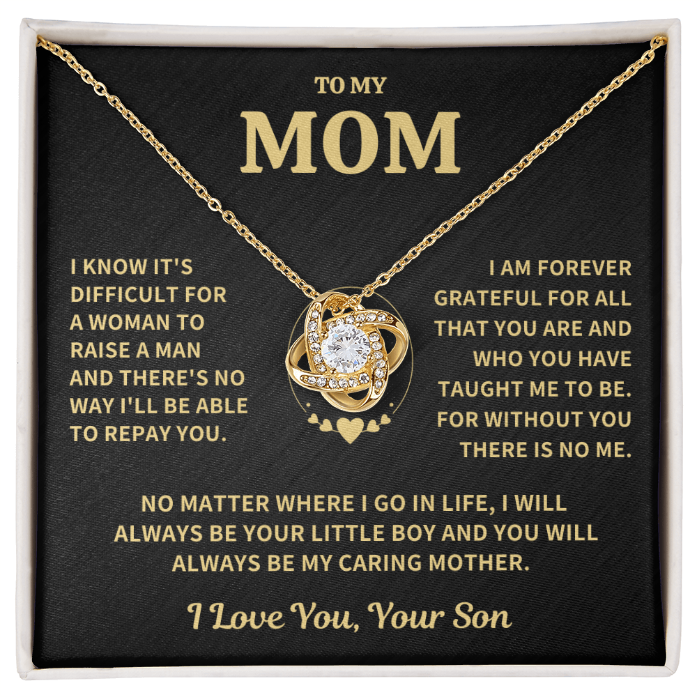 Mom Gift From Son, "Forever Grateful",Knot Necklace