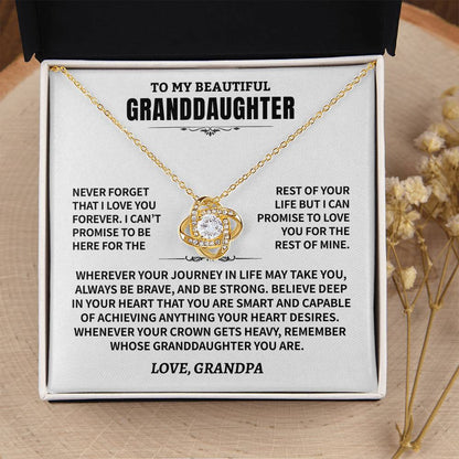 Granddaughter Gift From Grandpa, "Never Forget", Knot Necklace