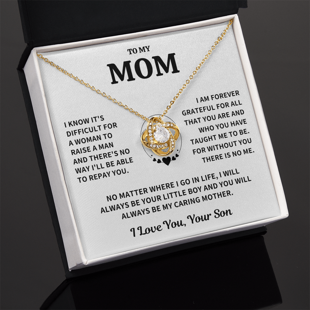 Mom Gift From Son, "Forever Grateful",Knot Necklace