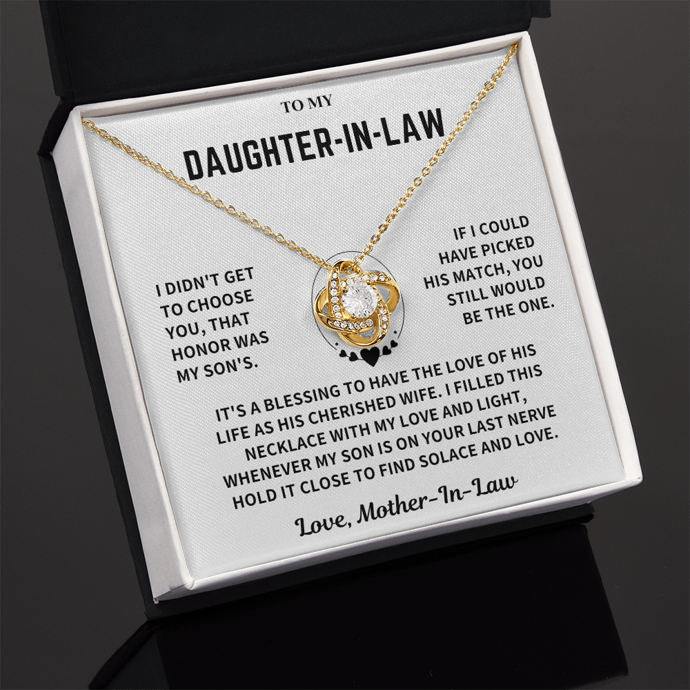 Daughter-In-Law Gift, "Filled with Love", Knot Necklace