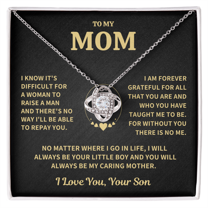 Mom Gift From Son, "Forever Grateful",Knot Necklace
