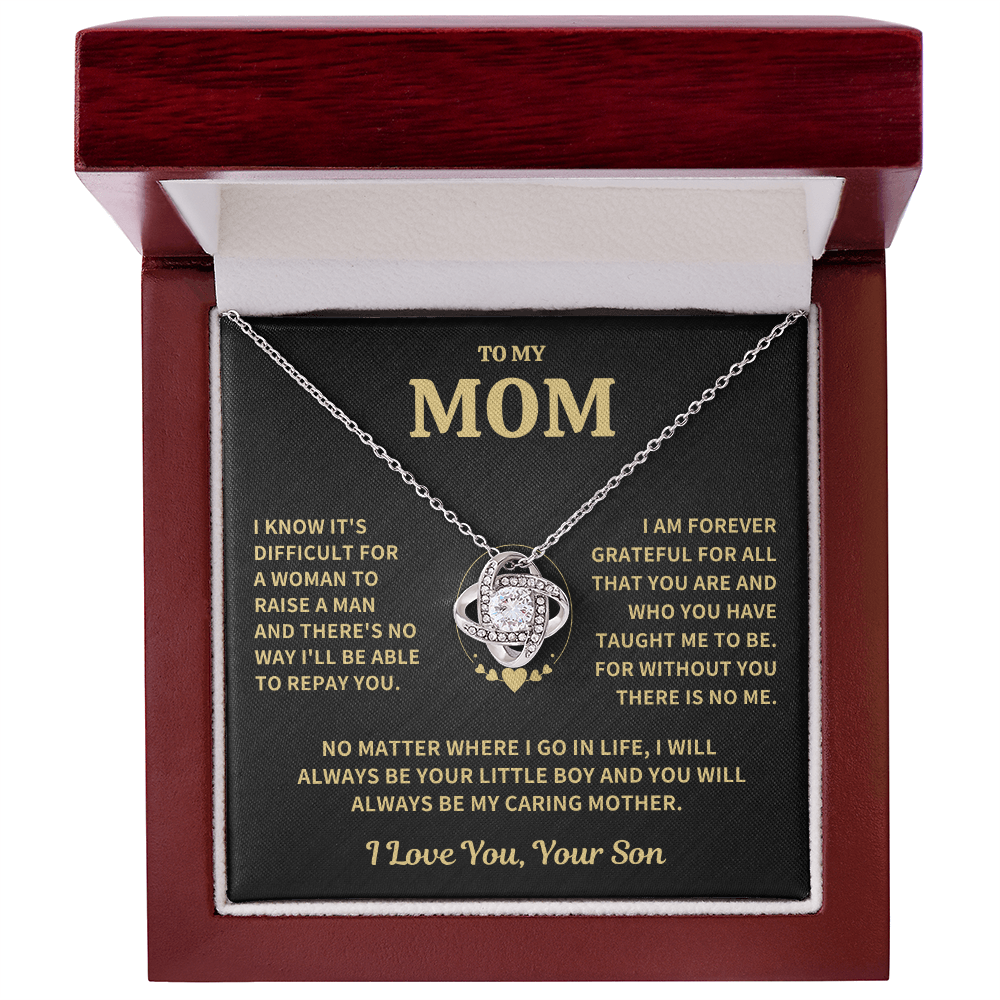 Mom Gift From Son, "Forever Grateful",Knot Necklace