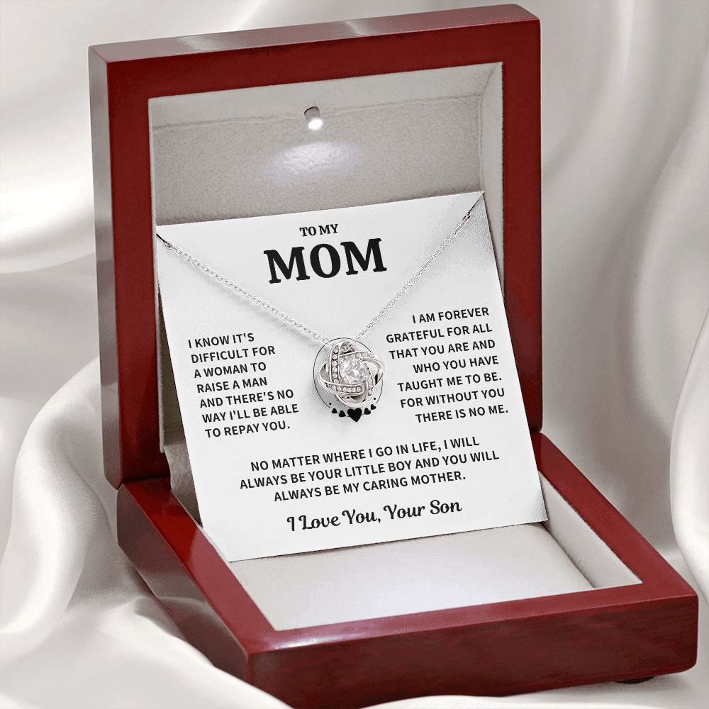 Mom Gift From Son, "Forever Grateful",Knot Necklace