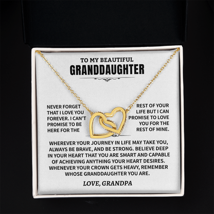 To My Granddaughter Gift From Grandpa- Interlocking Hearts Necklace