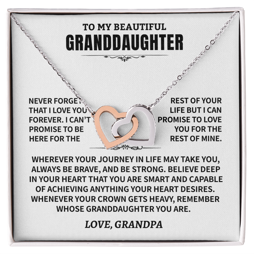 To My Granddaughter Gift From Grandpa- Interlocking Hearts Necklace