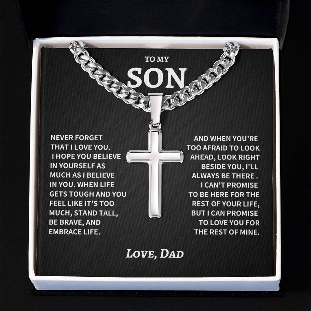 Son Gift- Cuban Chain Artisan Cross Necklace- From Dad