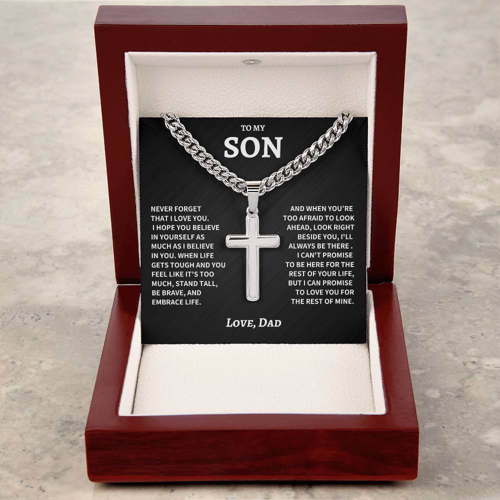 Son Gift- Cuban Chain Artisan Cross Necklace- From Dad