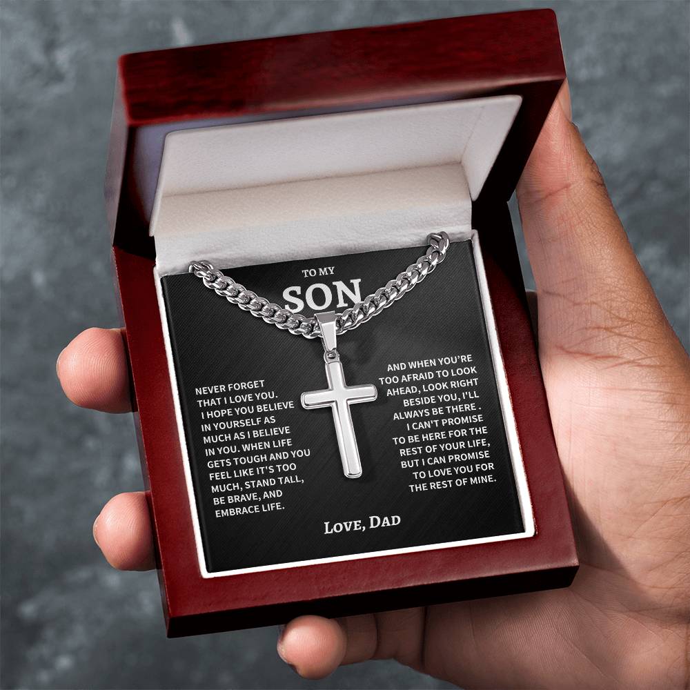 Son Gift- Cuban Chain Artisan Cross Necklace- From Dad