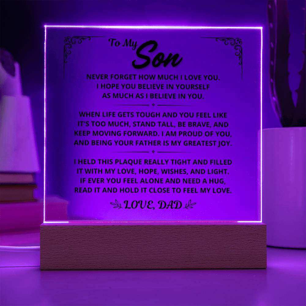 To My Son Gift From Dad - Keep Moving Forward, LED Acrylic Plaque