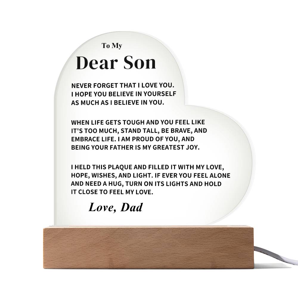 Son Gift- Believe In Yourself-LED Heart Acrylic Plaque- From Dad