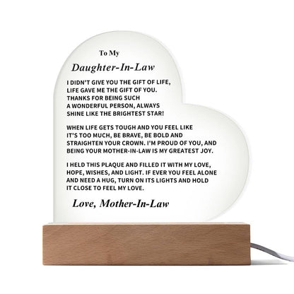 Daughter-In-Law Gift, LED Acrylic Plaque
