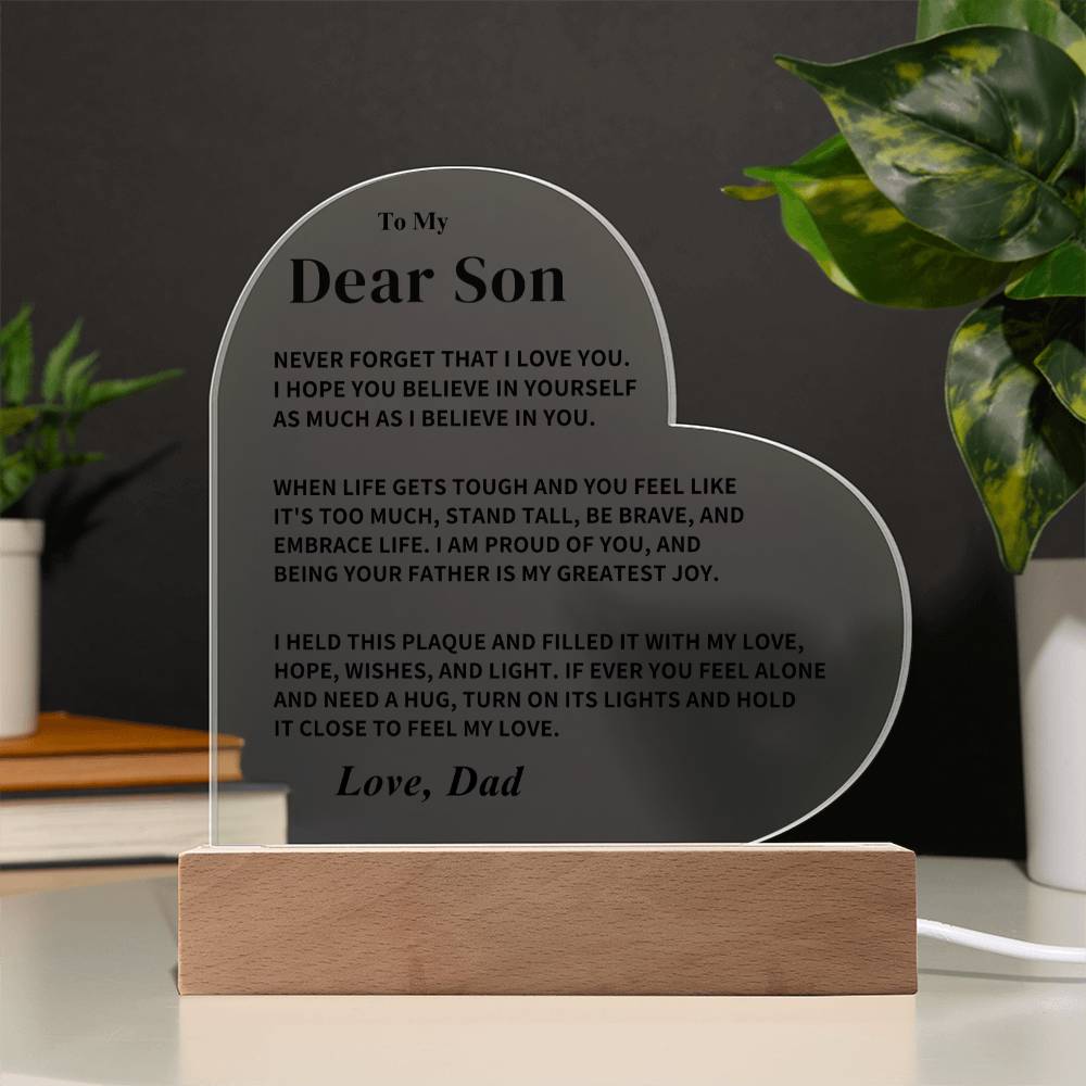 Son Gift- Believe In Yourself-LED Heart Acrylic Plaque- From Dad