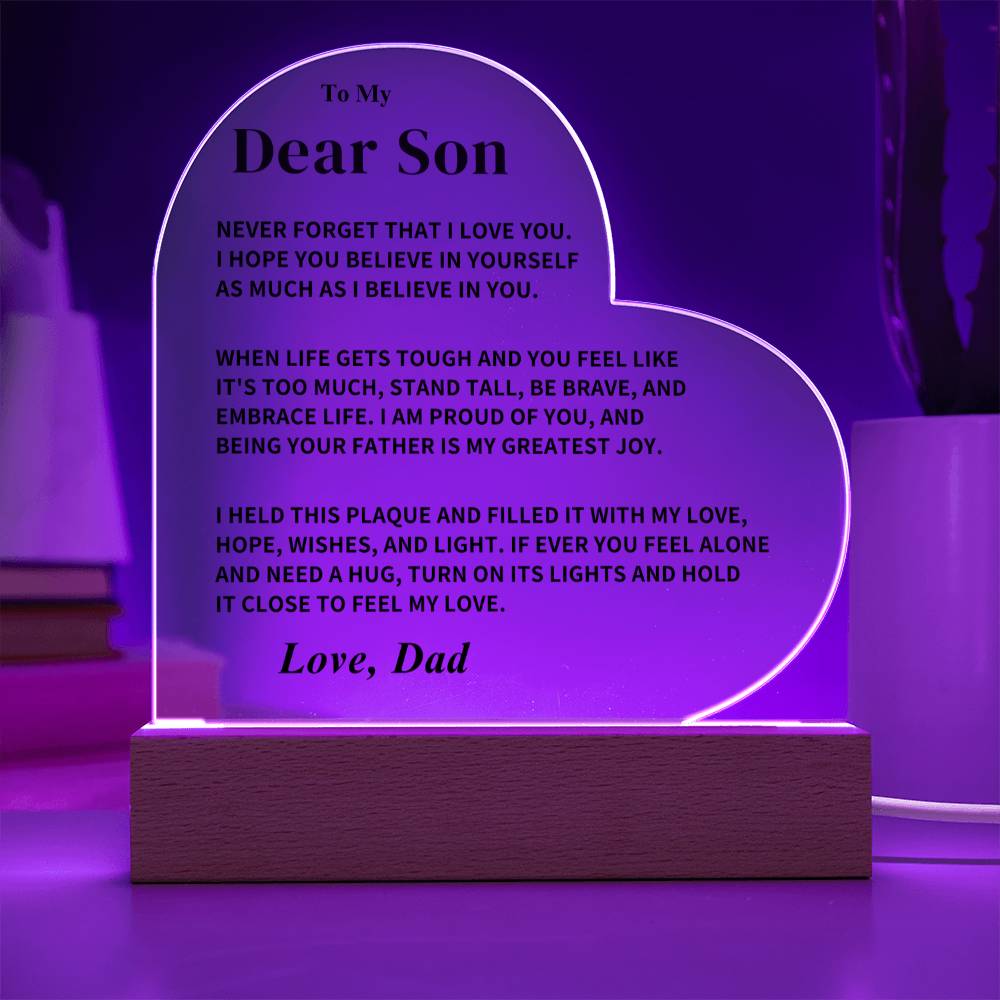 Son Gift- Believe In Yourself-LED Heart Acrylic Plaque- From Dad