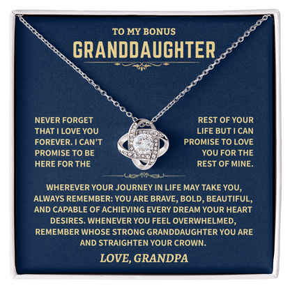 Bonus Grandddaughter From Grandpa,"Never Forget", Knot Necklace