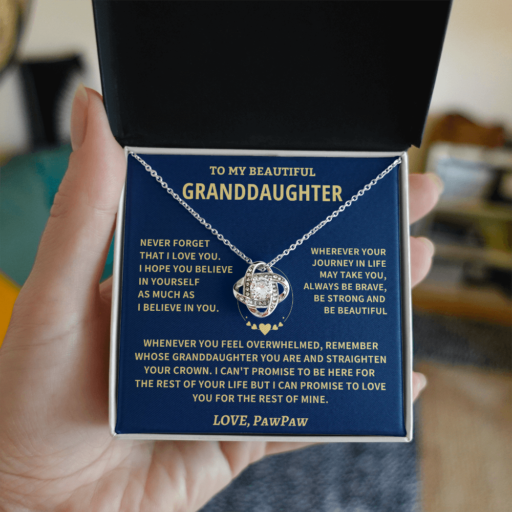 Granddaughter Gift From Paw Paw,"Never Forget", Knot Necklace