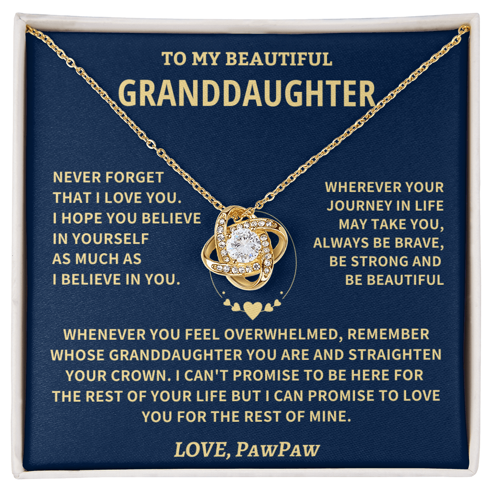 Granddaughter Gift From Paw Paw,"Never Forget", Knot Necklace